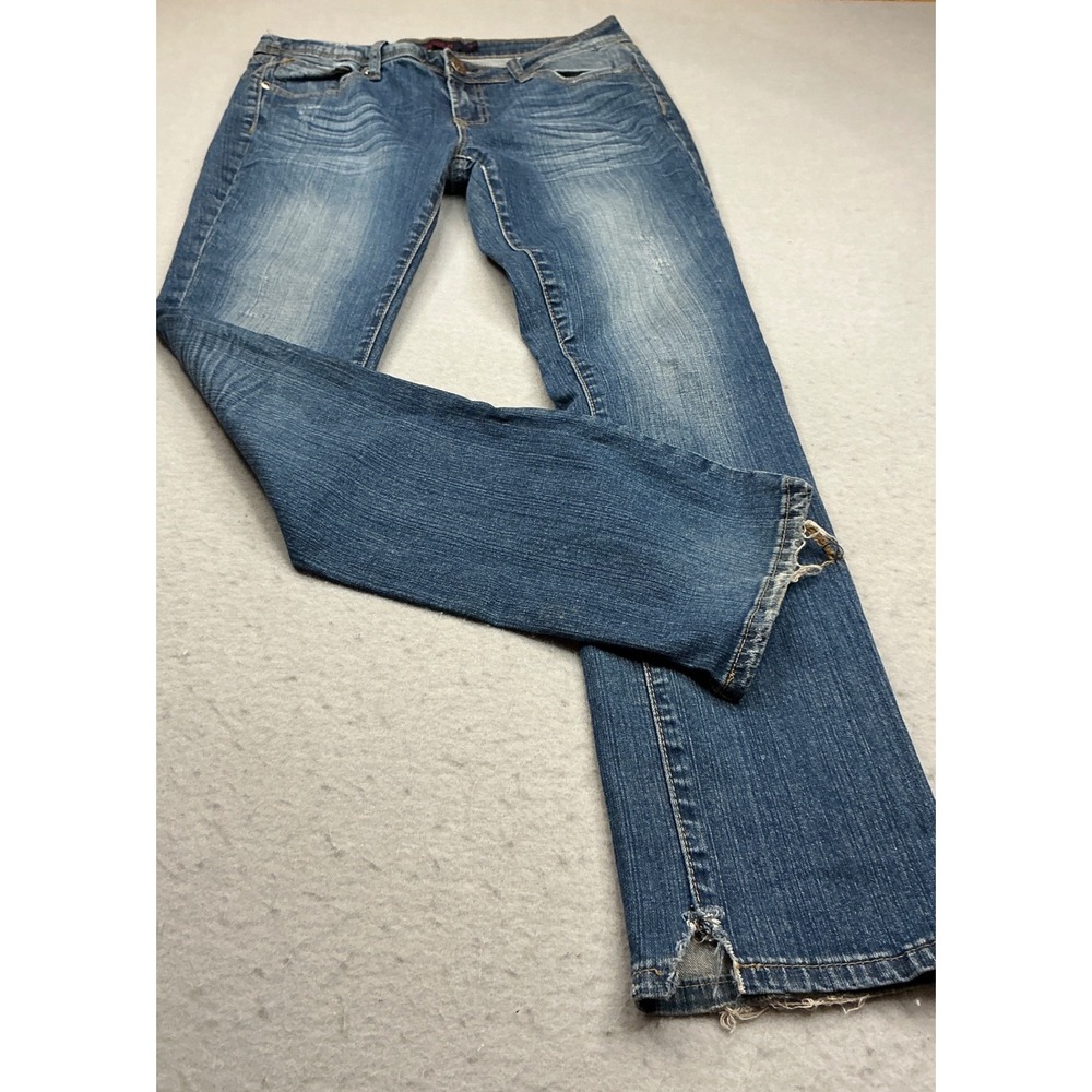 Vigold Y2K Jeans Low Rise Flap Pocket Distressed Blue Denim Size 11/12 Straight